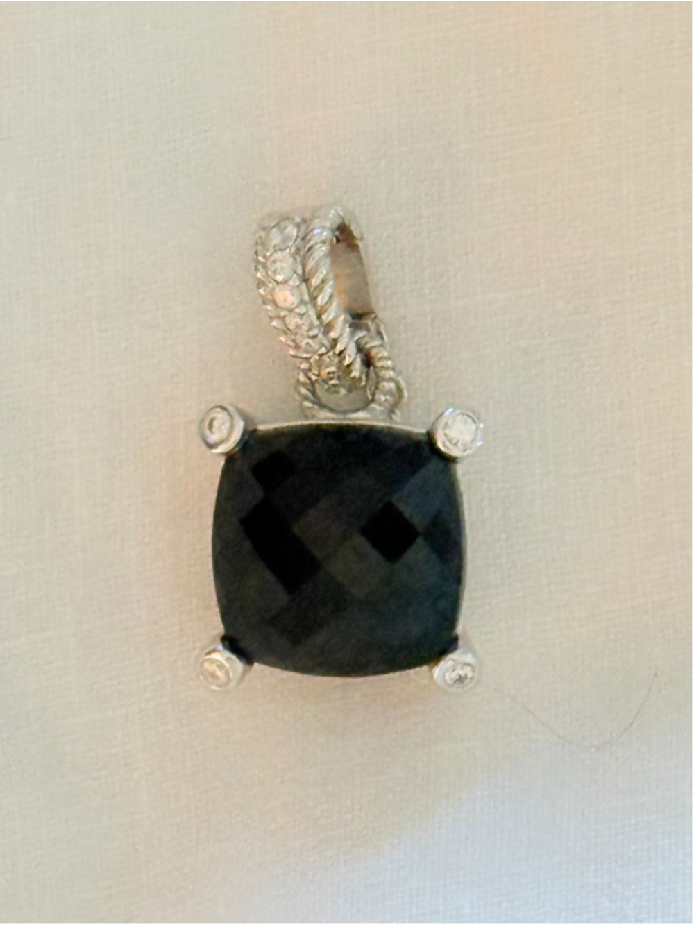 Judith Ripka Sterling Silver Faceted Black Onyx Cushion Pendant Enhancer